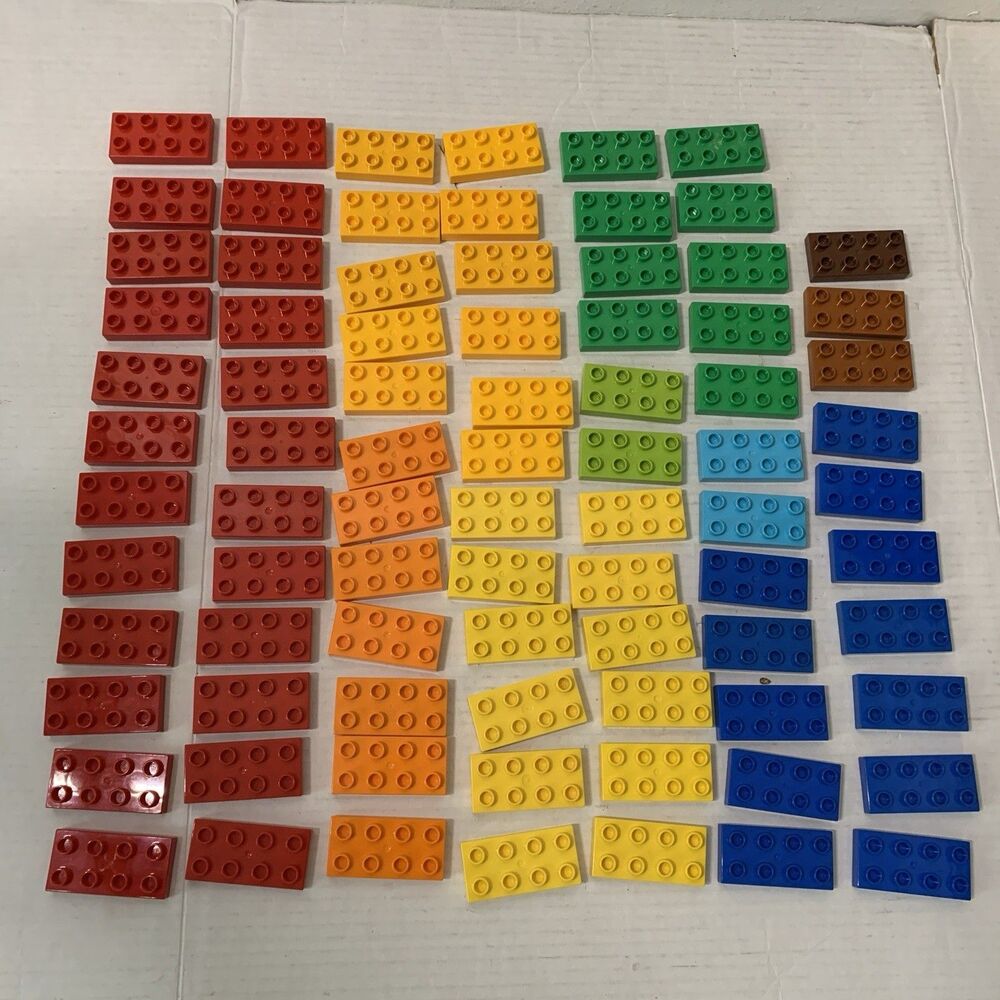 LEGO Duplo 4x2x1 Blocks Plate Red Yellow Green Orange Brown Blue Large Lot 80+